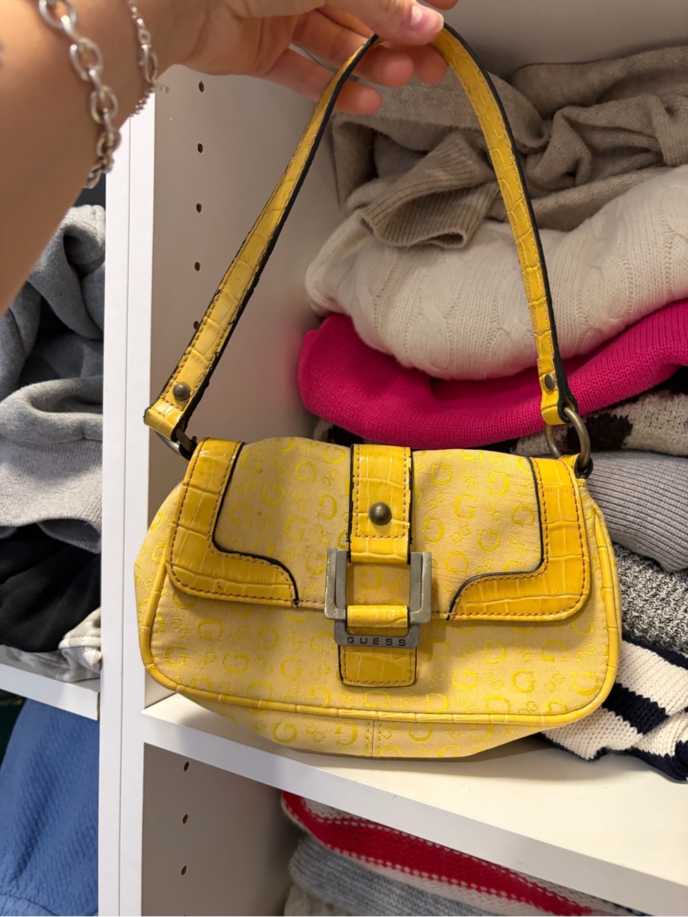 Y2K rare GUESS Yellow Monogram Shoulder Bag